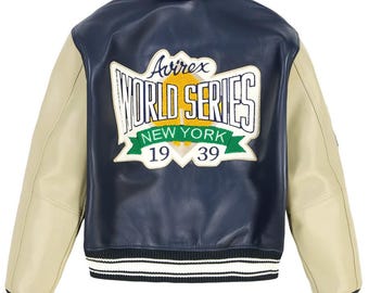 New York world series Varsity Leather Jacket Kith Avirex Jacket, Made With Cowhide Leather For Him, Military Style Jacket Gift For Him
