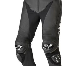 Pantalones de carreras de cuero Alpinestars Missile Ignition V2, de piel de vacuno auténtica, color negro, inspirados en MotoGP. Un regalo ideal para los amantes de la conducción de motocicletas.
