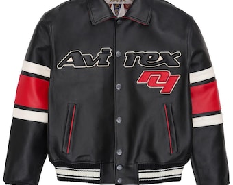 Chaqueta de cuero estilo bombardero estilo motero Avirex USA, estilo icónico, hecha con piel de vaca. Chaqueta estilo militar. El mejor regalo para él.