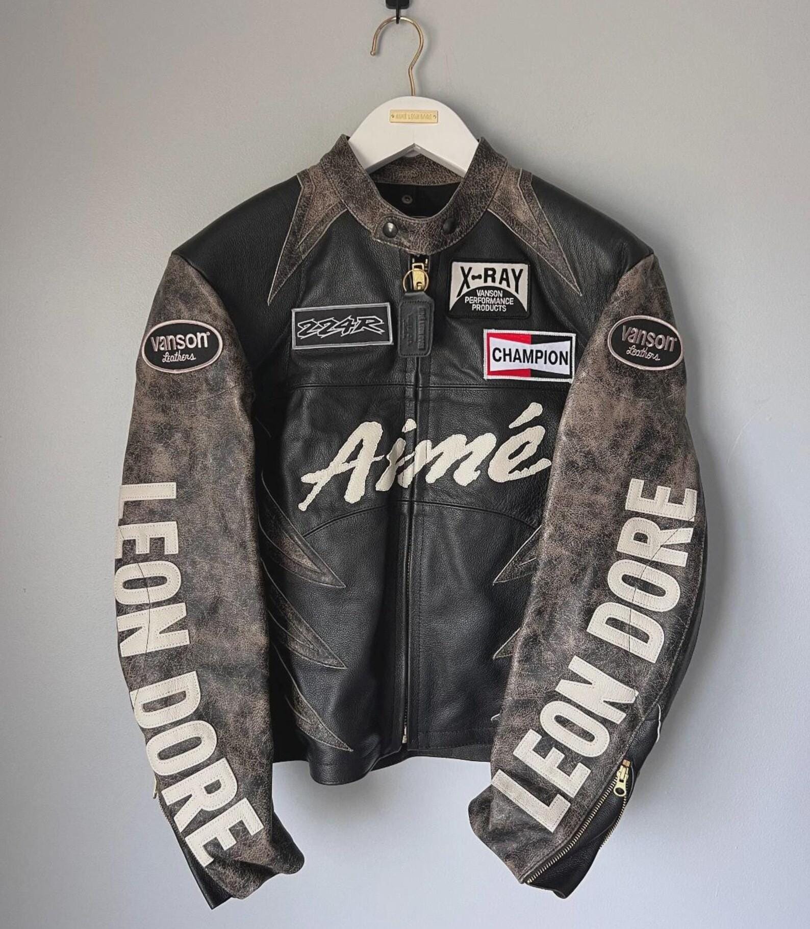 Aime Leon Doreレザーカフェレーサージャケット、ダメージ加工の