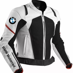 Handmade BMW Mens Racing Leather Jacket Black Blue Premium Cowhide Leather MotoGP Biker Riding Gear Road Safety Cafe Racing Jacket Ideal