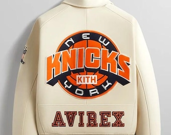 Avirex new NY Knicks navy limited edition leather jacket, Classic American Jacket Premium Avirex USA Jacket Bomber Perfect Gift for Women