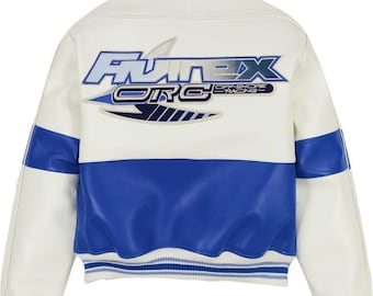 Chaqueta de cuero estilo bombardero estilo biker Avirex USA, estilo icónico en azul, hecha con cuero de vaca para él. Chaqueta estilo militar. El mejor regalo para él.