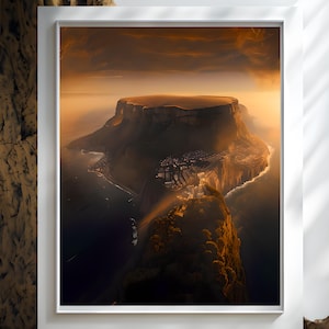 Table Mountain Sunset Print: Ethereal Cape Town Coastal Art