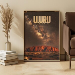 Póster de cielo nocturno de la Vía Láctea de Uluru, arte mural de Red Rock Outback, impresión de paisaje desértico australiano, decoración natural de noche estrellada, monumento australiano