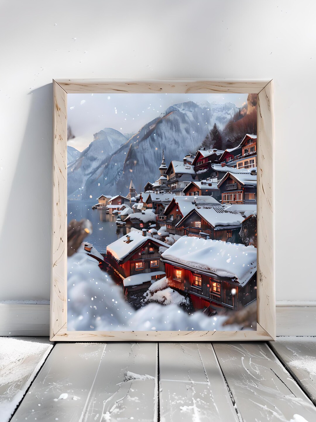 Hallstatt Winter Village Poster | Snowy Alpine Town Wall Art | Cozy ...