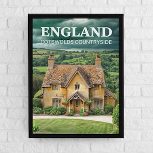 Cotswolds Cottage Print: Rustic England Countryside Wall Art