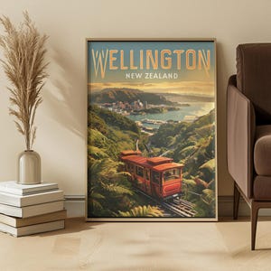 Iconic Wellington Cable Car Poster, NZ Cityscape Art Print, Wellington Skyline Wall Decor, New Zealand Travel Gift, Cinematic NZ Poster