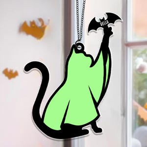 Custom Cat Ghost Acrylic Window Hanging Suncatcher Ornament, Halloween Bat Suncatcher, Black Cat Decor, Cat Lover Gift, Cute Cat Ghost Decor