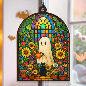 Cute Ghost Greenhouse Acrylics Suncatcher, Halloween Ghost Acrylic Window Hangings, Halloween Home Decor, Plant Lovers Gift, Gift For Her