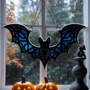 Personalized Gothic Bat Suncatcher, Spooky Bat Halloween Decor, Halloween Bat Ornament, Acrylic Light Catcher Window Hanging, Bat Lover Gift