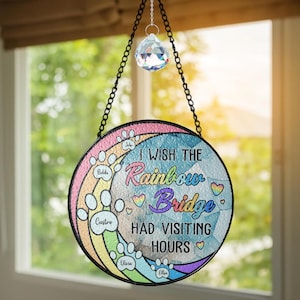 Personalized Stained The Rainbow Dog/Cat Glass Window Hanging Suncatcher With Charm, Memories PET Suncatcher, Memories Gift For Dog Lover