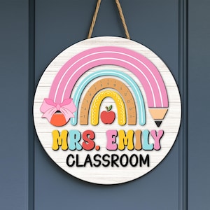 Personalized Teacher Door Sign, Custom Teacher Name Sign, Teacher Door Hanger, Teacher Gift, Classroom  Wooden Sign Decor, Back To School