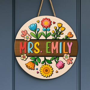 Aangepaste 3D leraar deurhanger, cadeau voor leraar, bloemen leraar naam deurhanger, terug naar school cadeau, welkomstbord leraar, decor klas