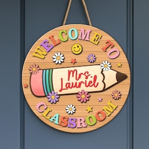 Custom Teacher Name Wood Sign, Classroom Teacher Gift, Personalized Classroom wood Teacher Door Sign, Colorful Teacher Decor,Classroom Decor