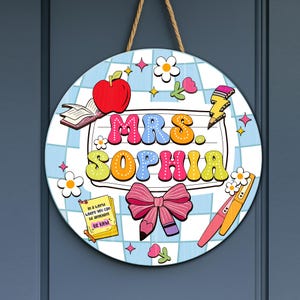 Personalized 3D Teacher Door Hanger, Groovy Notebook Door Sign, Classroom Welcome Sign, Back to School Decor Gift, Teacher Appreciation Gift