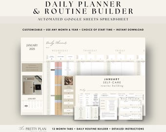 Digital Daily Schedule Planner Google Sheets Routine Planner Spreadsheet Habit Tracker Planner Spreadsheet Daily Journal Digital Template