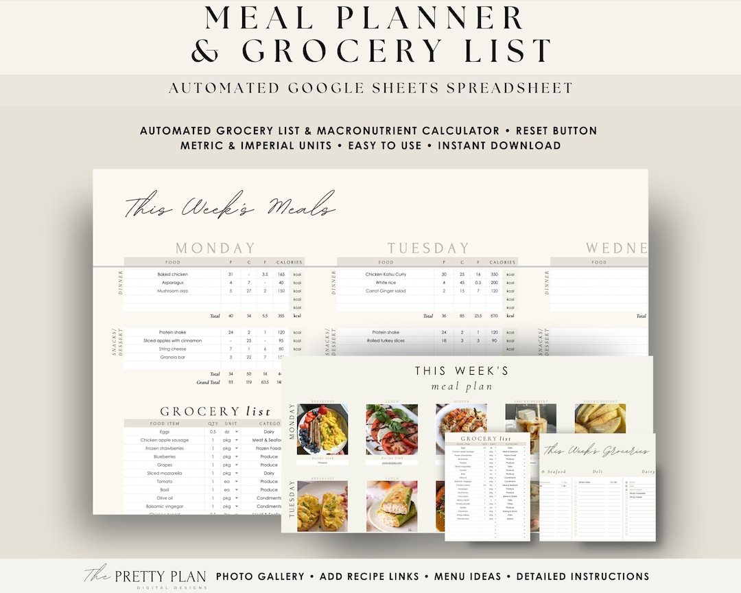 Digital Weekly Meal Planner Google Sheet Grocery List Printable ...