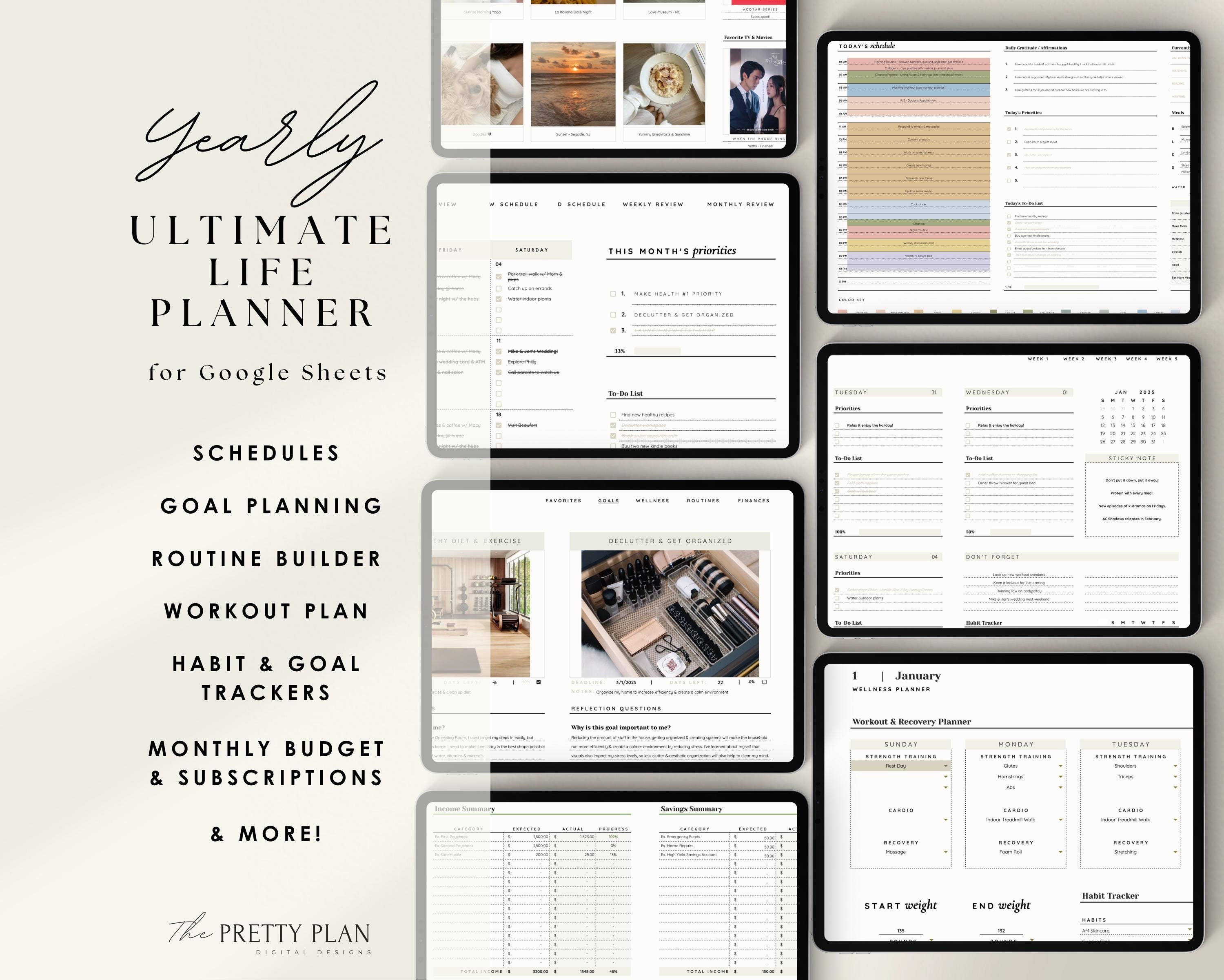 Digital Daily Planner Daily Schedule Google Sheets Daily Planner Spreadsheet Habit Tracker Planner Spreadsheet Schedule Digital Template