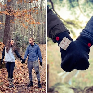 SMITTEN-wanten; Een romantisch valentijnscadeau voor koppels! Deelbare handschoenen voor stellen! Handschoenen en geslagen kaart inbegrepen bij deelbare want!