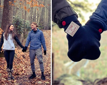 Smitten Mitten Couples Glove Set; A Romantic and Unique Gift for Couples who love holding hands on Walks! One Size Fits All!