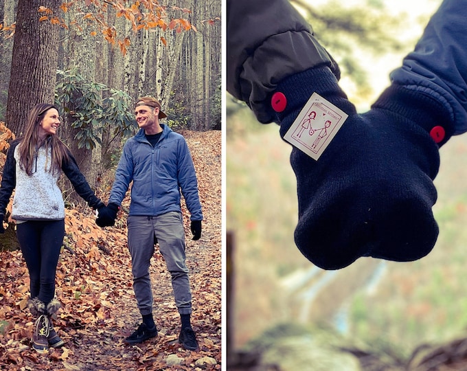 Smitten Mitten Couples Glove Set; A Romantic and Unique Gift for Couples who love holding hands on Walks! One Size Fits All!