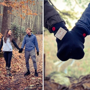 Smitten Mitten カップル用グローブセット。手をつないで散歩するのが大好きなカップルへのロマンチックでユニークなギフト！フリーサイズ！