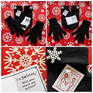 Schneeflocken-Pärchen Fäustlinge, Erhalten Sie Smitten und teilen Sie Ihre Fäustlinge, Perfektes Winterhochzeitsgeschenk, Handschuhe und Smitten-Karte inbegriffen, KOSTENLOSer Versand