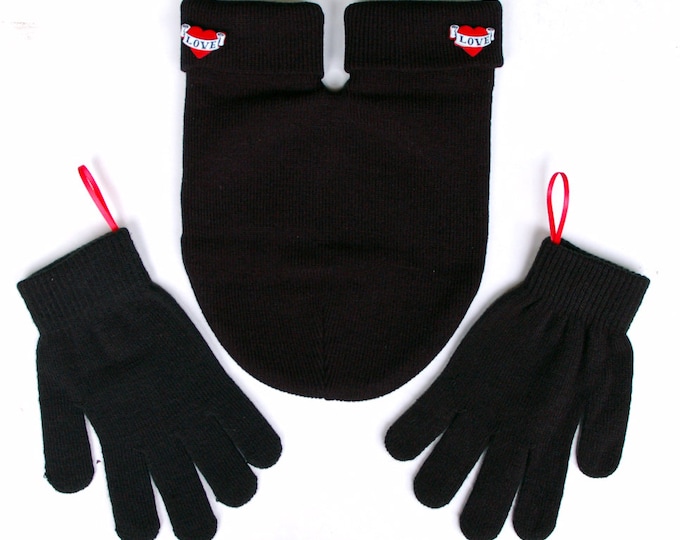 Smitten Mittens, the Shareable Gloves for Holding Hands.  Black Gloves and Card Included, Perfect Romantic Gift for Active Outdoor Couples!
