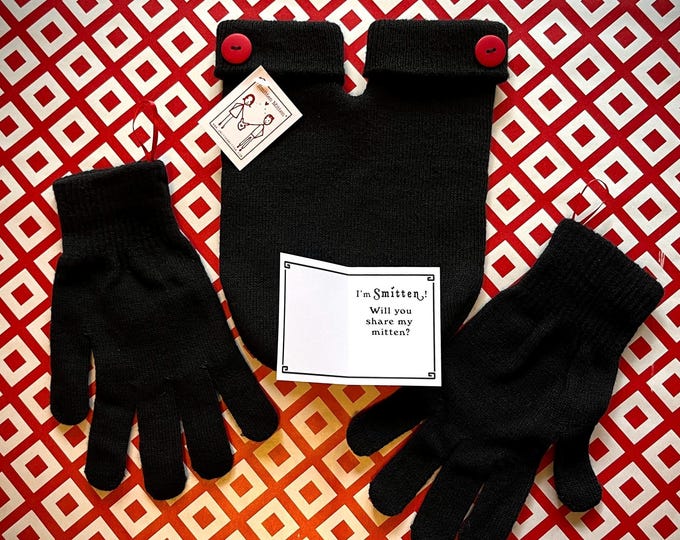 Couples Mitten and Glove Set - Romantic Winter Accessory for Holding Hands; Shareable Gloves