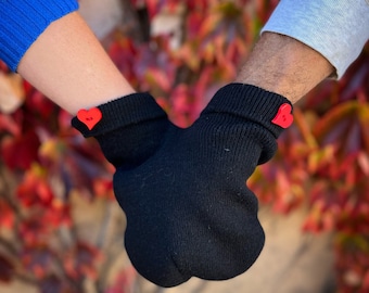 Red Heart SMITTEN Gift Set (for holding hands when its cold outside) Gloves and Smitten Card Included. Couples Muff! FREE Shipping USA