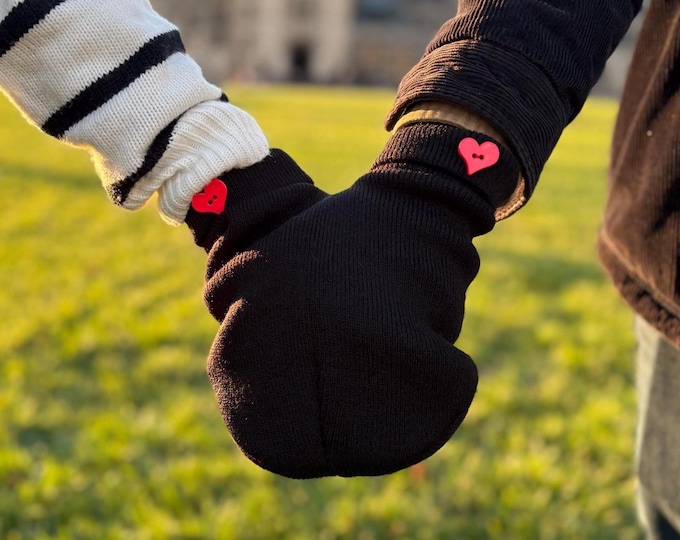 Couples Mitten and Glove Set - Romantic Winter Accessory for Holding Hands; Shareable Gloves