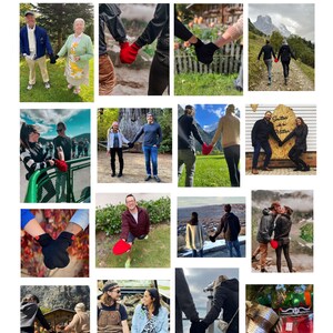couples wearing red heart-shaped mittens. The mittens are a fun and festive way to show your love for someone special. Smitten Mittens