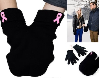 Breast Cancer Awareness Couples Mitten, pink ribbon for strong women, Gloves and Smitten Card Included. Share your mitten! FREE Shipping USA