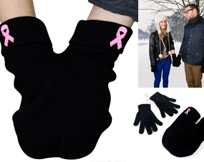 Breast Cancer Awareness Couples Mitten, pink ribbon for strong women, Gloves and Smitten Card Included. Share your mitten! FREE Shipping USA