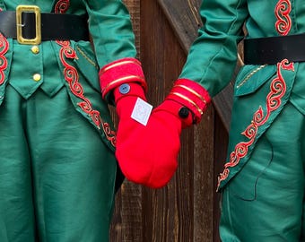 Red Couples Gloves with Black Buttons , A Unique and Romantic Gift for Christmas, Anniversary, or Wedding Present. Smitten Card Included