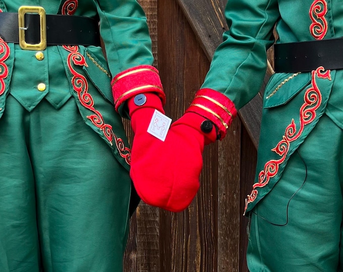 Red Couples Gloves with Black Buttons , A Unique and Romantic Gift for Christmas, Anniversary, or Wedding Present. Smitten Card Included