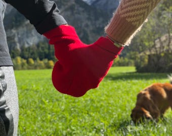 Red Couples Gloves with Black Buttons , A Unique and Romantic Gift for Christmas, Anniversary, or Wedding Present. Smitten Card Included