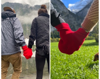 Red Couples Gloves with Black Buttons , A Unique and Romantic Gift for Christmas, Anniversary, or Wedding Present. Smitten Card Included