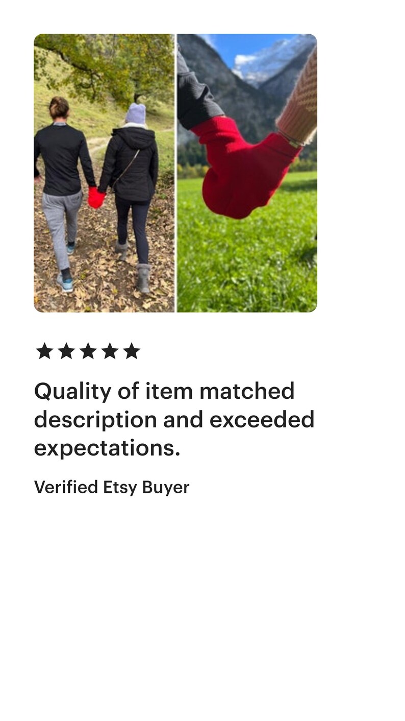 Red Smitten mitten, a shareable couples mitten. Winter accessory for couples to hold hands with.