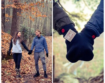 Couples Shareable Mitten, Perfect Winter Accessory! Red Button SMITTEN, GLoves and Smitten Card Included. FREE Shipping USA