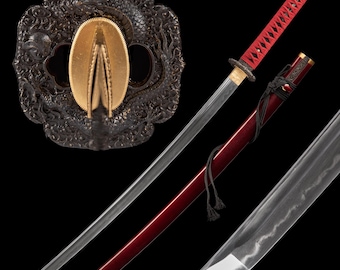 Handmade Katana Sword Real: Handforged Full Tang T10 Steel Clay Tempering Japanese Samurai Sword