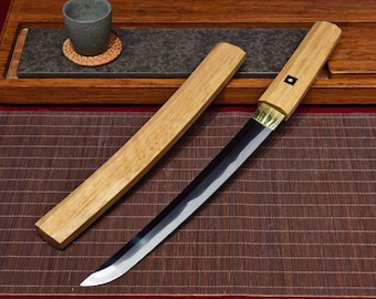 Handmade Japanese Tanto - Hand Forged Full Tang 1095 High Carbon Steel Clay Tempering Samurai Tanto Sword - 3-Shade Hand-Pilished Nashiji