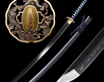 Katana giapponese fatta a mano, forgiata a mano, codolo intero, acciaio T10, temprata con argilla, spada da samurai, design originale, spada in stile fantasy per fidanzato