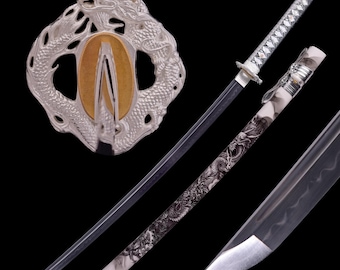 Spada Katana da Samurai giapponese fatta a mano, autentica, forgiata a mano, con codolo intero, in acciaio ad alto tenore di carbonio 1095, temprata in argilla, regalo per lui.