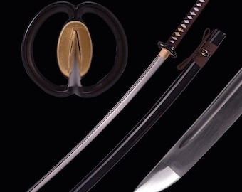 Katana giapponese fatta a mano - Vera spada katana samurai a codolo intero in acciaio ad alto tenore di carbonio 1060, forgiata a mano, ideale come regalo per lui.