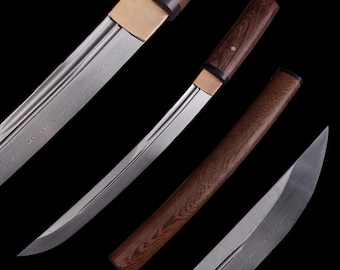 Handmade Real Tanto Sword - Hand Forged Full Tang Damascus Steel Japanese Samurai Unokubi Tanto Sword, Handcrafted Short Sword, Gift For Him