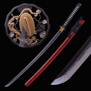 Handmade Dragon Masterpiece Katana - Hand Forged Full Tang Japanese Samurai Katana Sword Real, T10 Steel Clay Tempering 3-shade polish