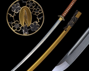 Handmade Samurai Katana Sword Real - Hand Forged Full Tang 1095 High Carbon Steel Japanese Wakizashi Daishou Sakura Swords - Gift For Him