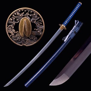 Handmade Japanese Katana - Hand Forged Full Tang 1095 Carbon Steel Authentic Samurai Katana Sword Real, Handcrafted Blue Sword, Gift for him